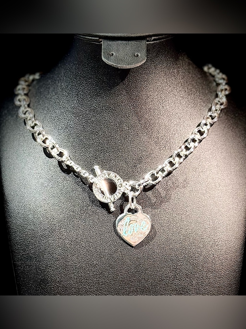 Silver Heart Charm Toggle Necklace - 18 Inches